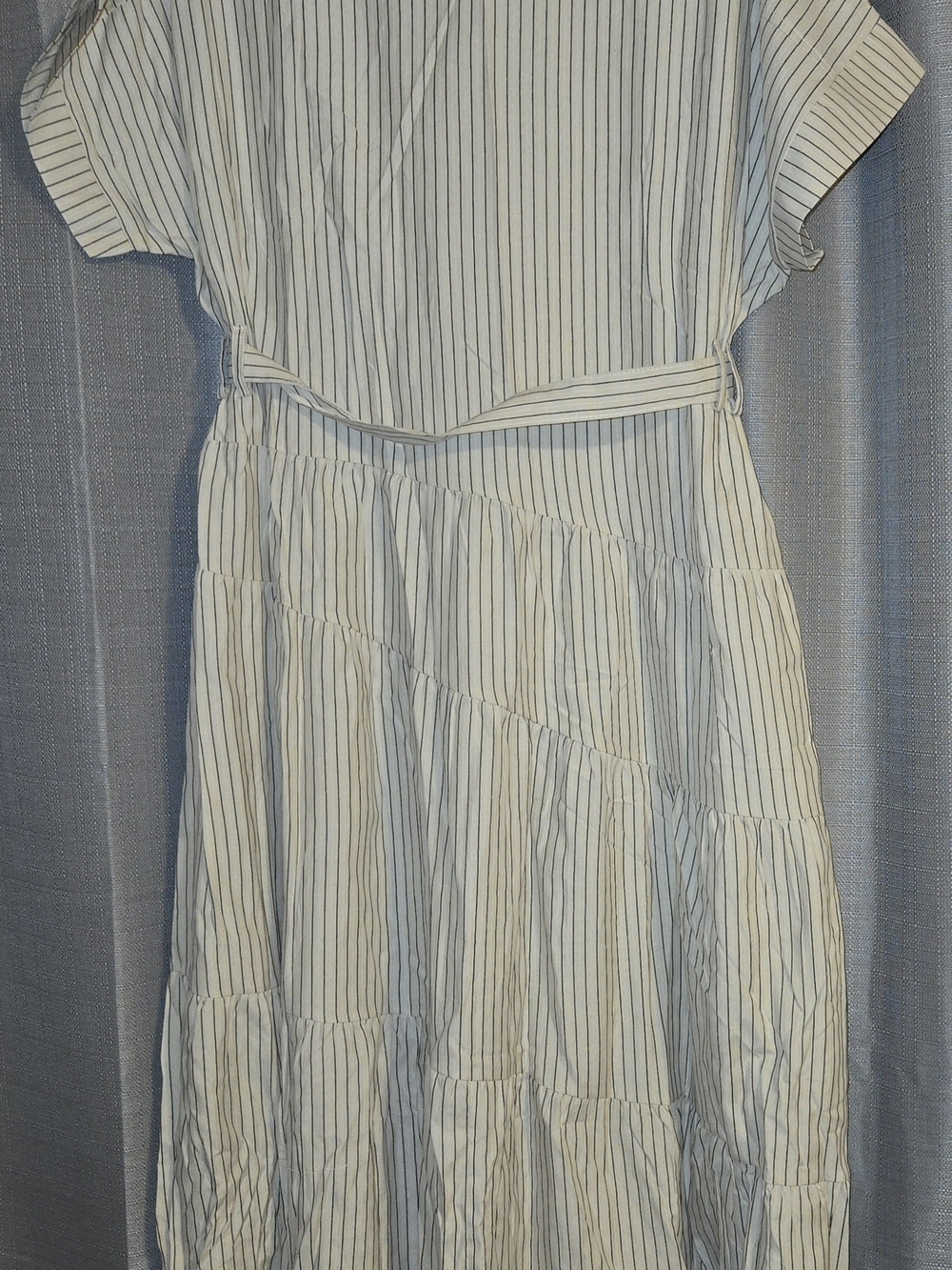 Polagram Cream Striped Tiered Maxi Dress with Tie Waist Size XL - Picture 3 of 9